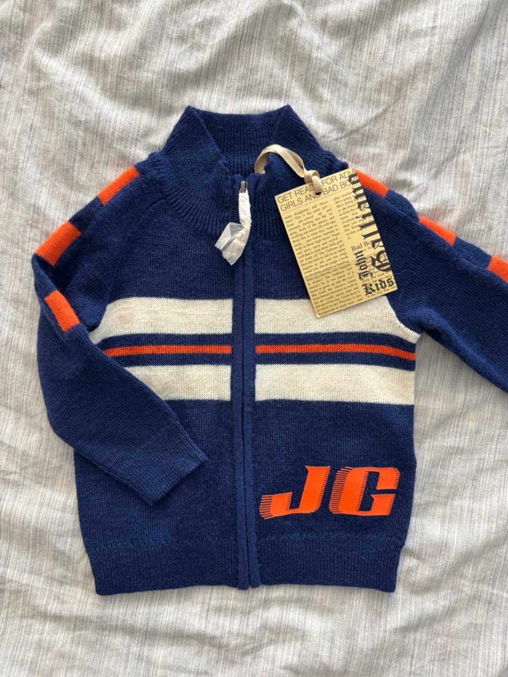 John Galliano Navy, White & Orange Zip-Up Kids Sweater 12 months